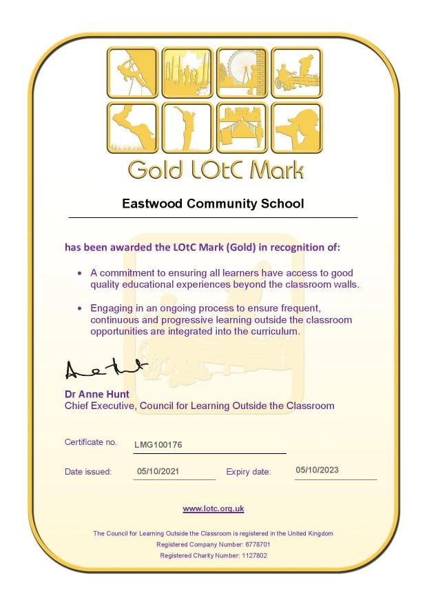 LOtC Mark Gold Certificate Eastwood Community School (1)1